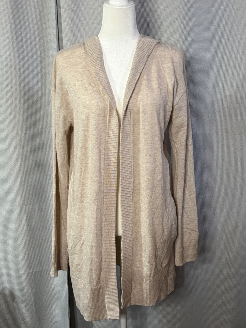 Theory Hooded Open Front Cardigan Open Front Hooded Cardigan Beige Large
